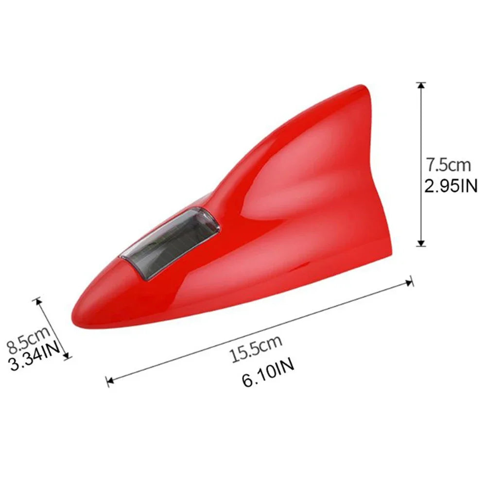 Close-up of shark fin antenna with glowing LED